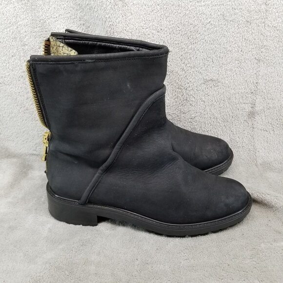 Zara Basic Shoes Womens EU 38 US 7 Black Leather Zip Gold Combat Boots *Read* - Picture 1 of 11